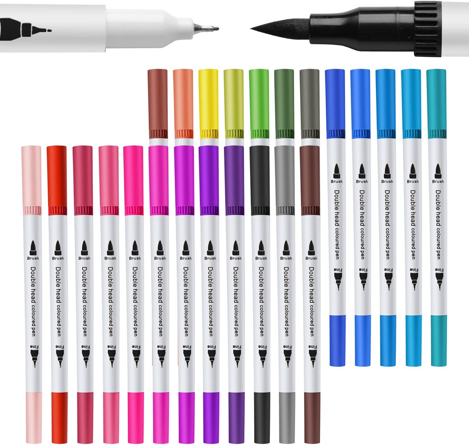 PuTwo 12-Color Dual Brush Pens - Fine & Brush Tips For Calligraphy, Adult Coloring & Art Projects