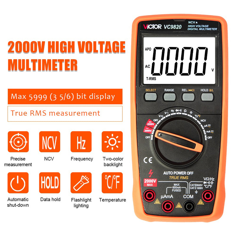 VICTOR new  VC9820 HIGH-VOLTAGE MULTIMETER 5999(3 5/6) bit display with backlight