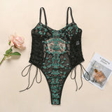 Lace Flower Embroidery Strappy Sheer Bodysuit - Sexy Transparent Temptation for Women