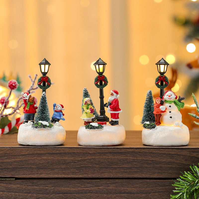 New luminous Christmas resin ornaments small houses Christmas decorations street lights ornaments Christmas gifts