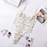 Lace Flower Embroidery Strappy Sheer Bodysuit - Sexy Transparent Temptation for Women