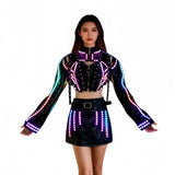 LED Glow Dance Dress Set for Women, Techwear Nightclub DJ Performance Outfit for Party & Stage Show
