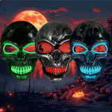 Halloween Ghost Face Mask Terror Sewing Mouth Skull Mask LED Luminous Mask Fluorescent Atmosphere Party Prop