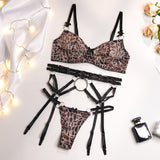 New Leopard Print Sheer Sexy Wild Women's Lingerie Set (3-Piece)