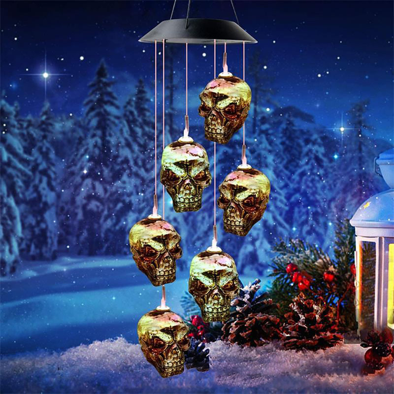 LED solar wind chime skull pumpkin lantern outdoor courtyard Halloween decorative light