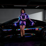 LED Glow Dance Dress Set for Women, Techwear Nightclub DJ Performance Outfit for Party & Stage Show
