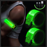 Rechargeable LED arm strap 2-piece set, high visibility reflective running equipment, night safety, 3 modes of illuminated arm strap, suitable for night walking, cycling, men's and women's running gifts