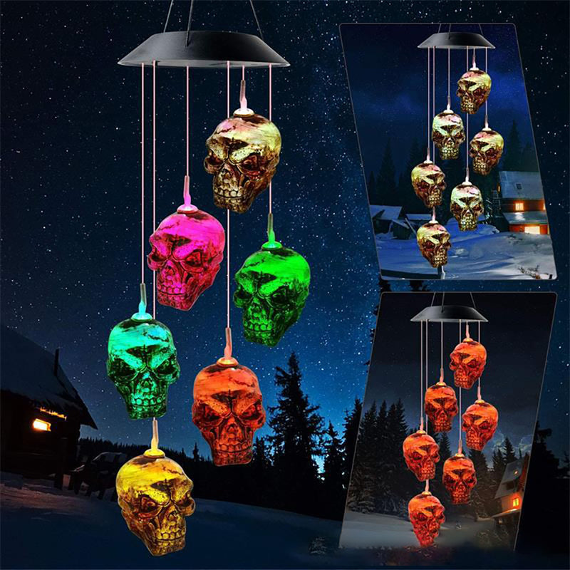 LED solar wind chime skull pumpkin lantern outdoor courtyard Halloween decorative light