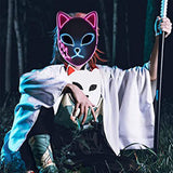 Demon Slayer Fox Mask Japanese Anime Ghost Blade Cosplay Costume Props Fancy Dress Party Masquerade for Adult Teens Halloween led Mask light up