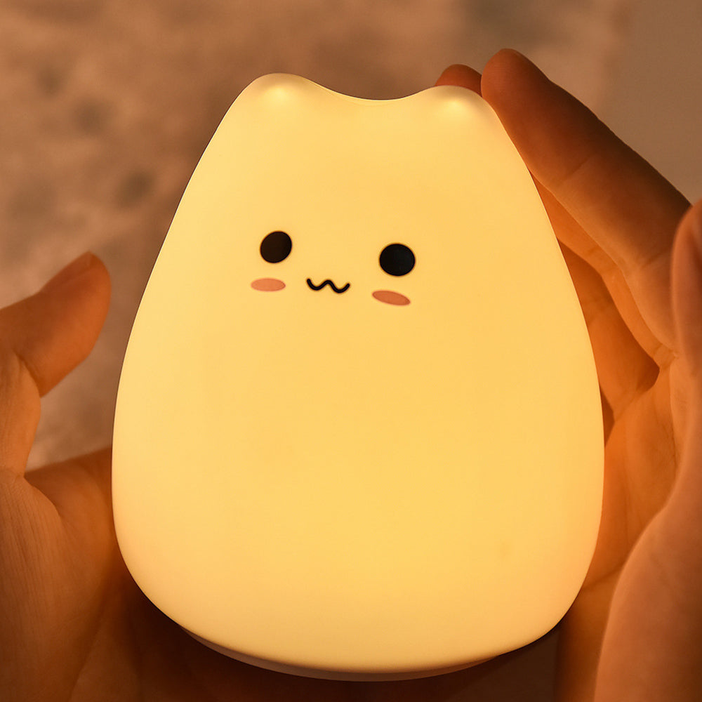 Светодиодный ночник с милым котенком, сенсорное обесцвечивание, 7 цветов, силиконовая атмосфера кошки, теплый цвет, лампа, снижающая давление
