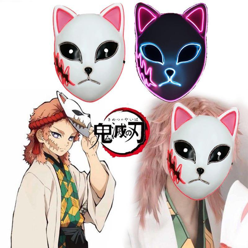 demon slayer fox masks japanese anime characters Sabito scar led el wire mask - Masktoy