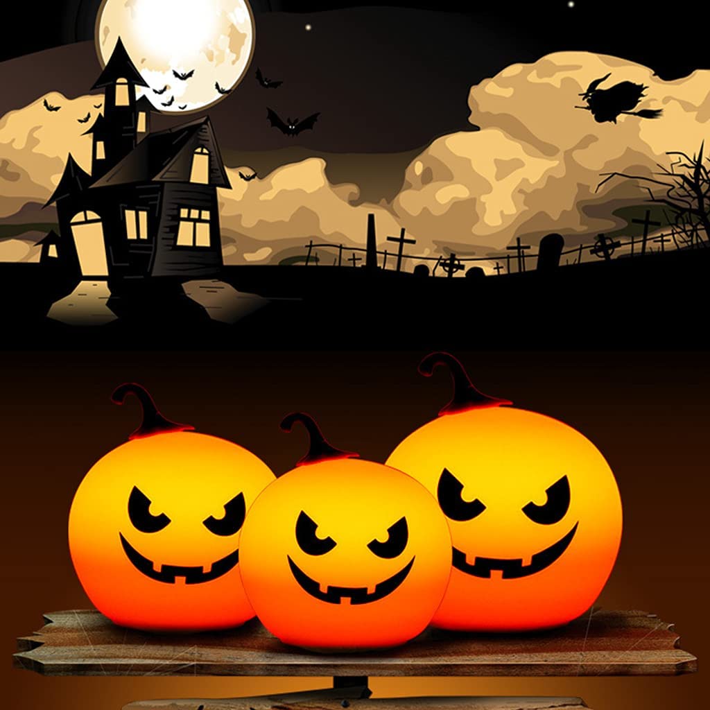 Cute Pumpkin Shape Night Light Touch Control USB Rechargeable Desktop Baby Kids LED Silicone Lamp Home Bedroom Baby Room Halloween Party Lighting Decoration