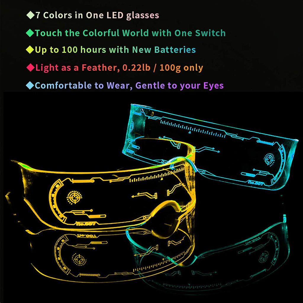 ins Colorful LED glasses cyberpunk futuristic electronic sun visor 7 color light up DJ party glasses