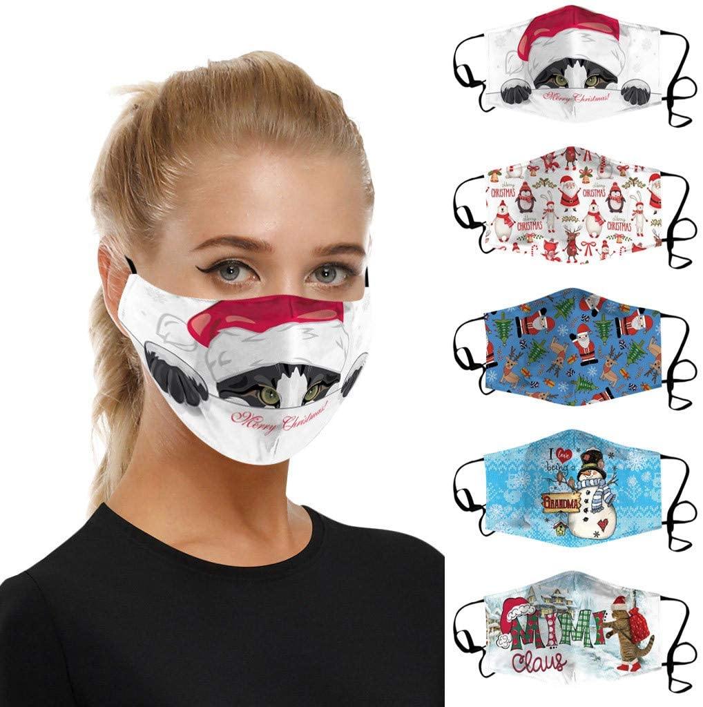 Adult Christmas mask washable men and women funny cute Santa Claus printing mask can be placed filter outdoor bicycle protection headscarf 5pcs - Masktoy