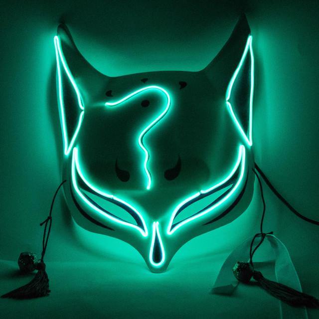 LED lights fox mask Japanese anime glowing kitten mask to participate in masquerade ball Hip Hop cosplay Halloween costume party - Masktoy