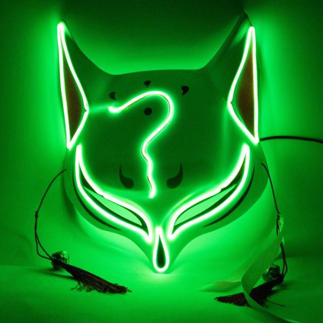 LED lights fox mask Japanese anime glowing kitten mask to participate in masquerade ball Hip Hop cosplay Halloween costume party - Masktoy
