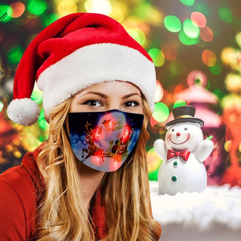 LED Light Glowing Christmas Mask Cartoon Santa Claus Snowman Elk Printed Face Mask Unisex Adults Xmas Mouth Mask Mondkapje Kerst - Masktoy