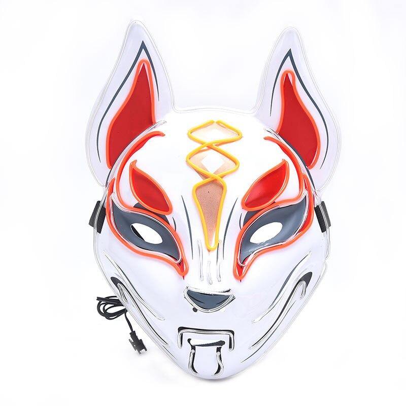 Anime Decor Japanese Fox Mask Neon Led Light Cosplay Mask Halloween Party Rave Led Mask - Masktoy