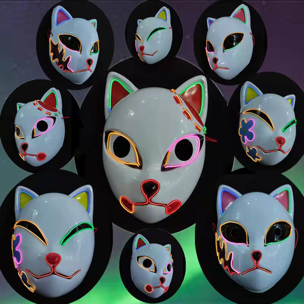 маска убийцы демонов лисы светится японский аниме персонаж макомо цветочный дизайн светодиодные маски